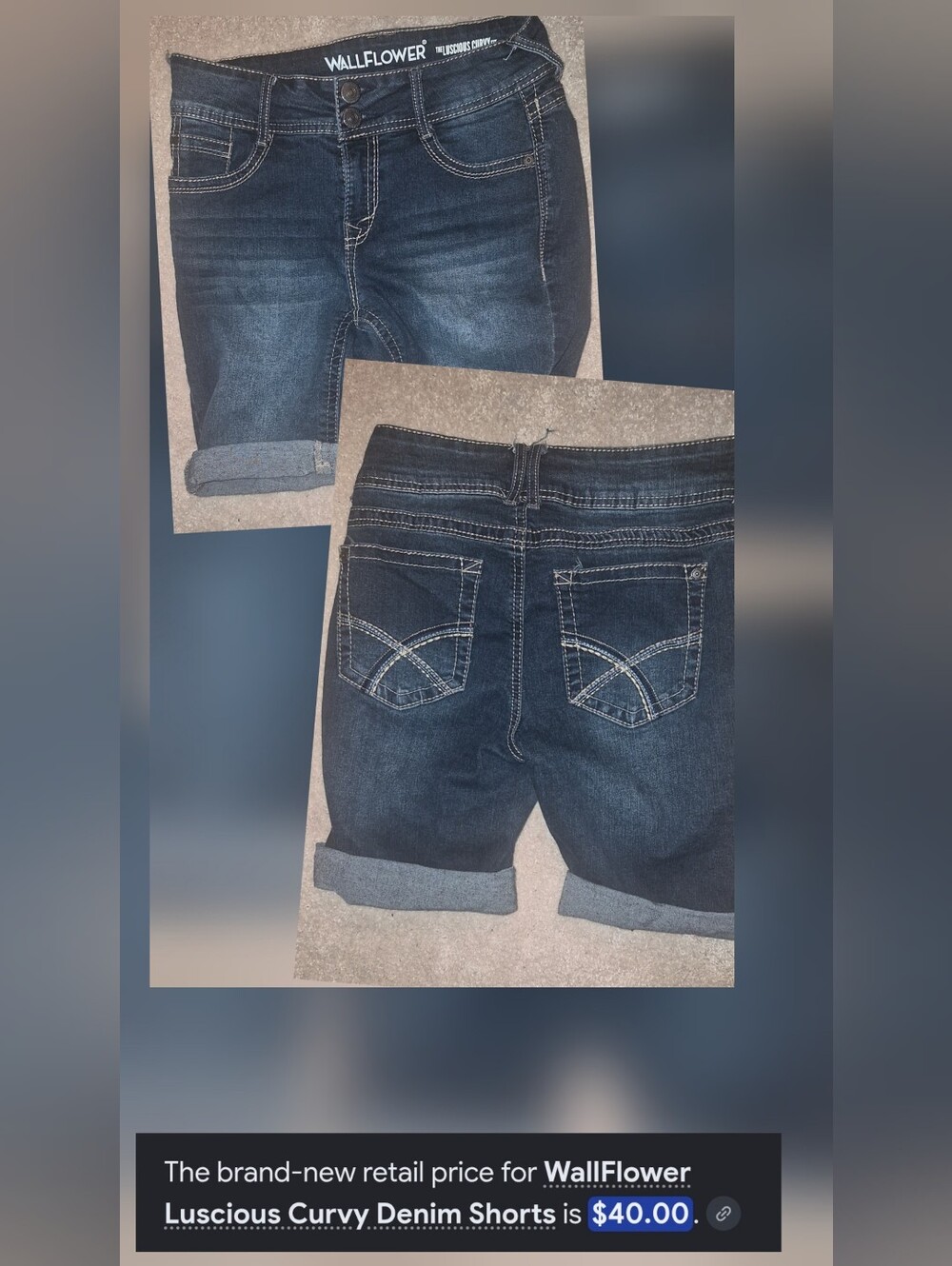 WallFlower Dark Blue Rolled Cuff Denim Shorts